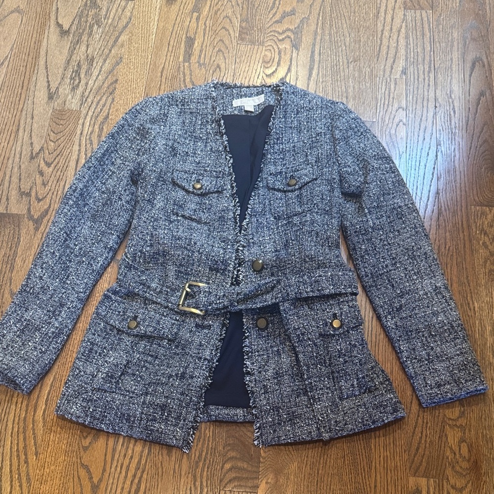 Michael Kors Blue Tweed Belted Blazer
